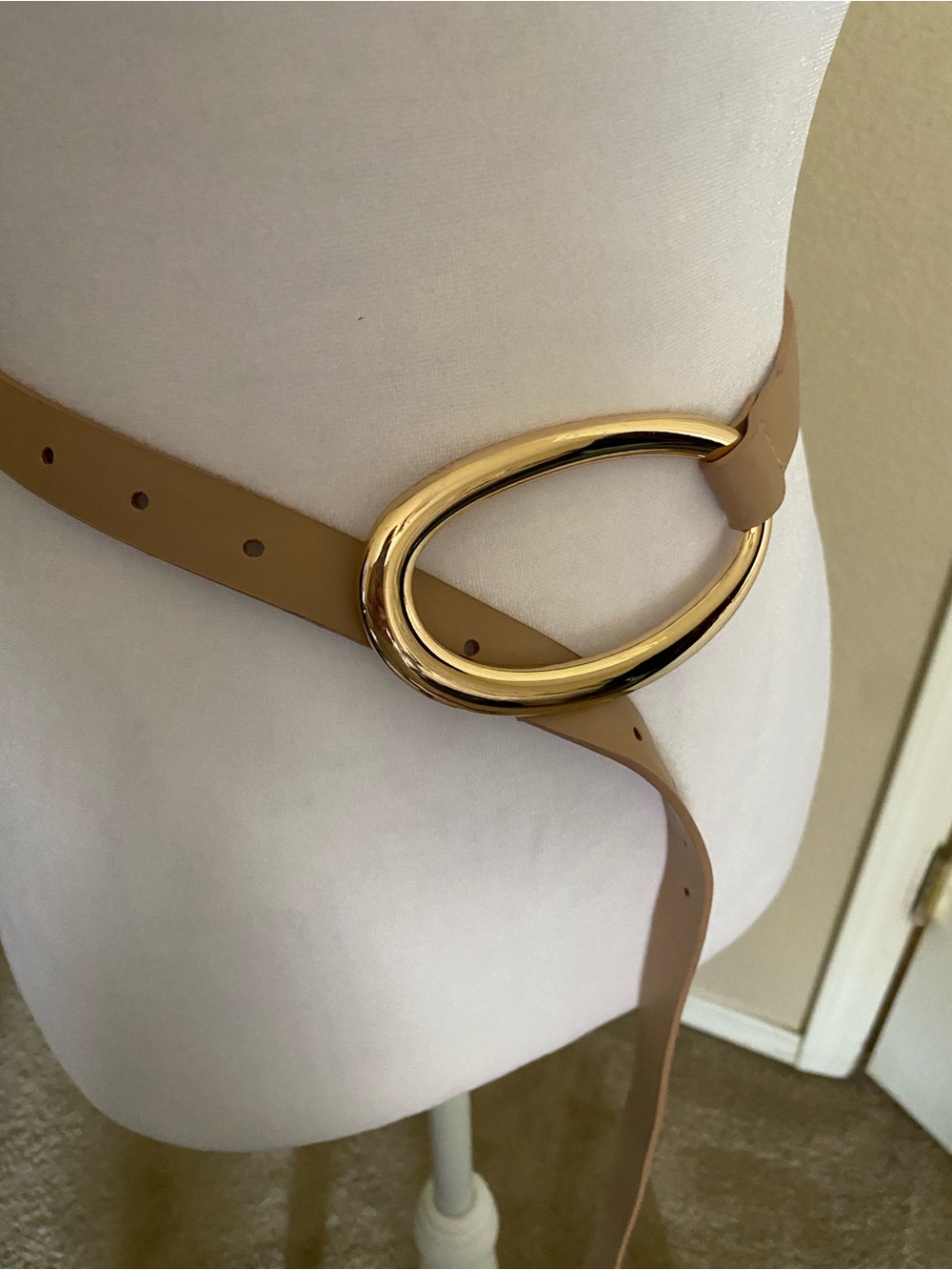 Belt with Gold Oval Buckle minimalist neutral faux leather monochrome festival